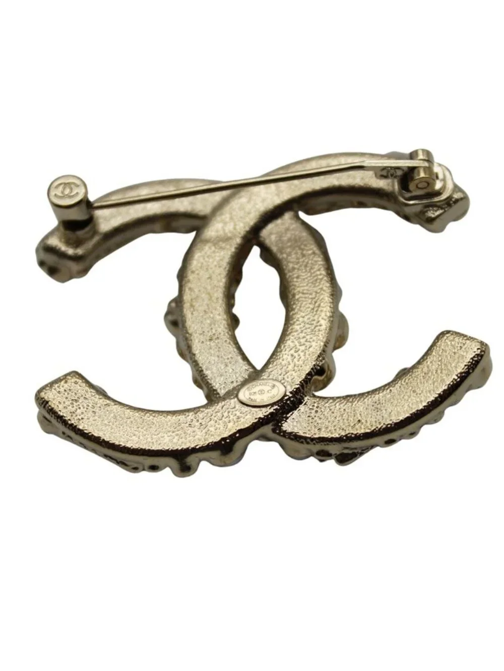 Chanel Brooch Metal Rhinestone CC Logo Gold Pink Pearl Flower